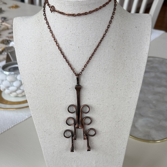 Vintage Brutalist Copper Necklace with Unique Pendant - Picture 1 of 13